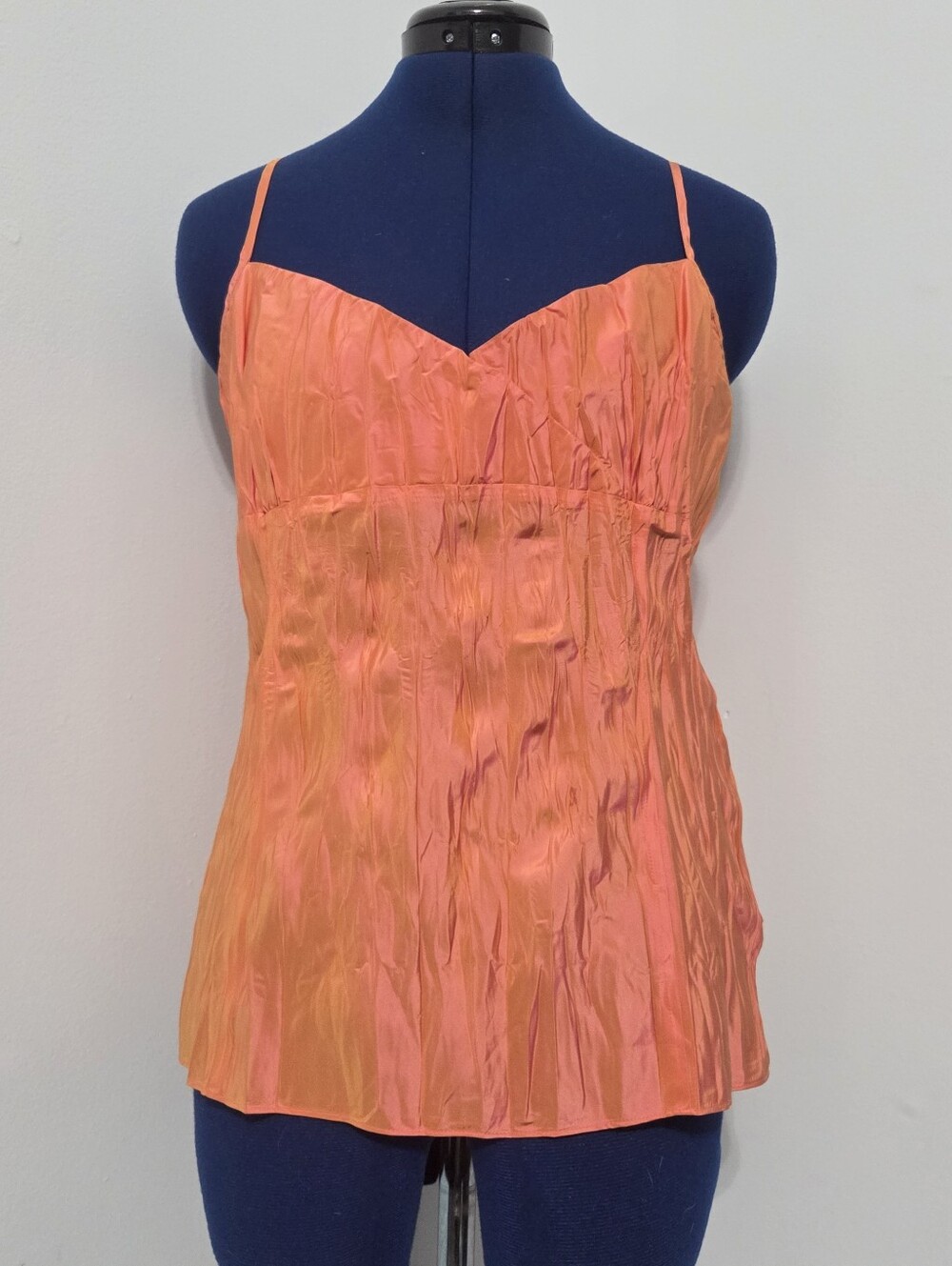 Vintage Orange Pleated Iridescent Silk Taffeta Cami Size XL